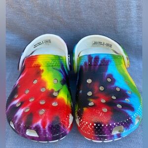 Tie-Dye Crocs Toddler Size 4C - Multicolor (Purple, Red, Yellow, Green, Blue)